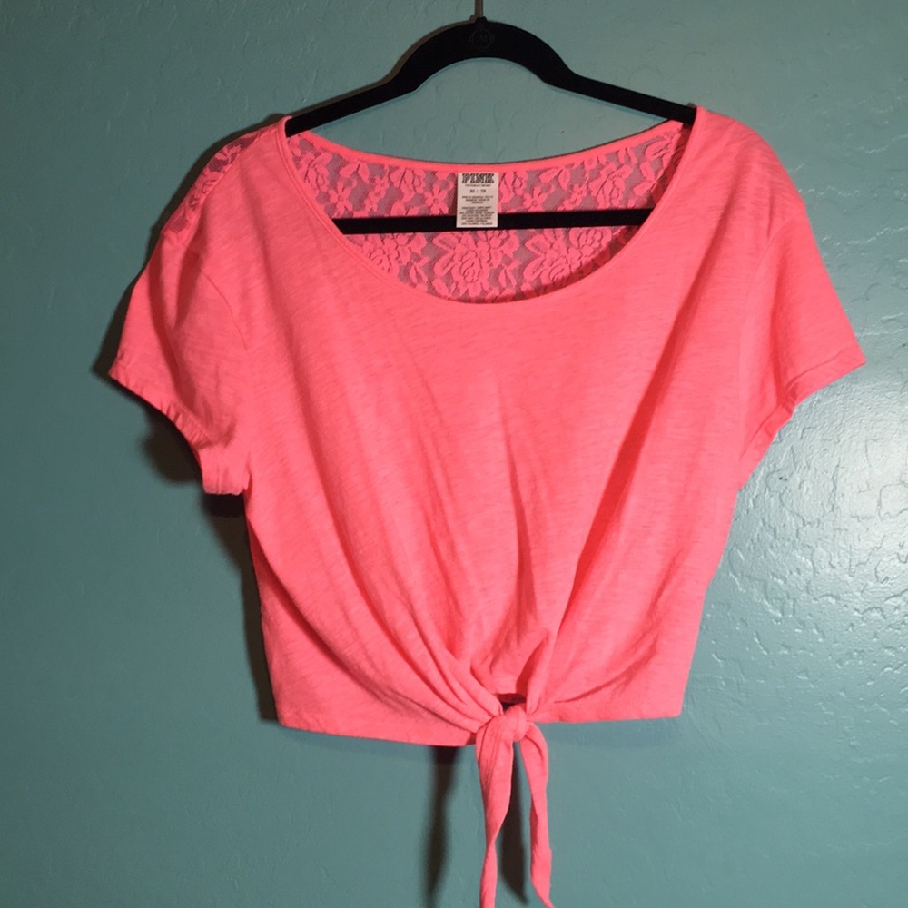 PINK VS crop T-shirt with Tie Sz XS